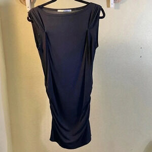 Susana Monaco Black Stretch Sleeveless BodyCon Dress Pintuck Sleeve Ruched Sz XS